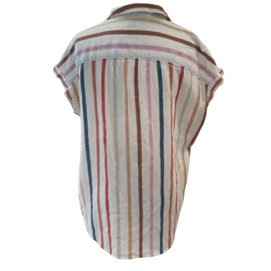 Small Madewell Womens Cotton Gauze Tunic Button Up Short Dolman Sleeve Shirt