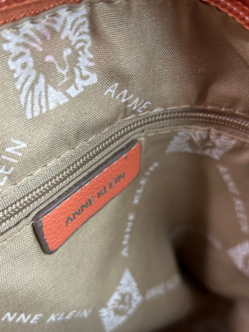 Anne Klein Vegan Leather Peachy Orange Shoulder Bag Zip Top