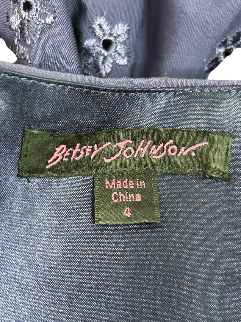Size 4 Betsey Johnson Dress Purple Strapless Eyelet Embroidered Party