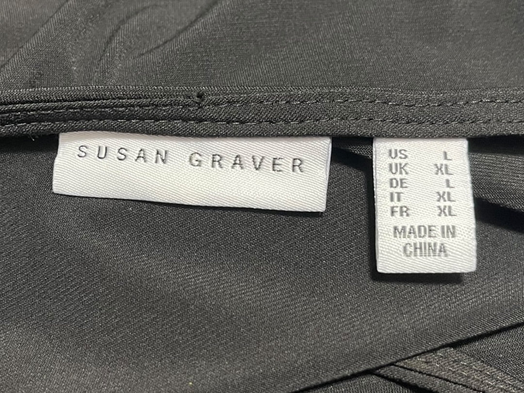Large Susan Graver Womens Pullover Travel Knit Shirt V-Neck Black