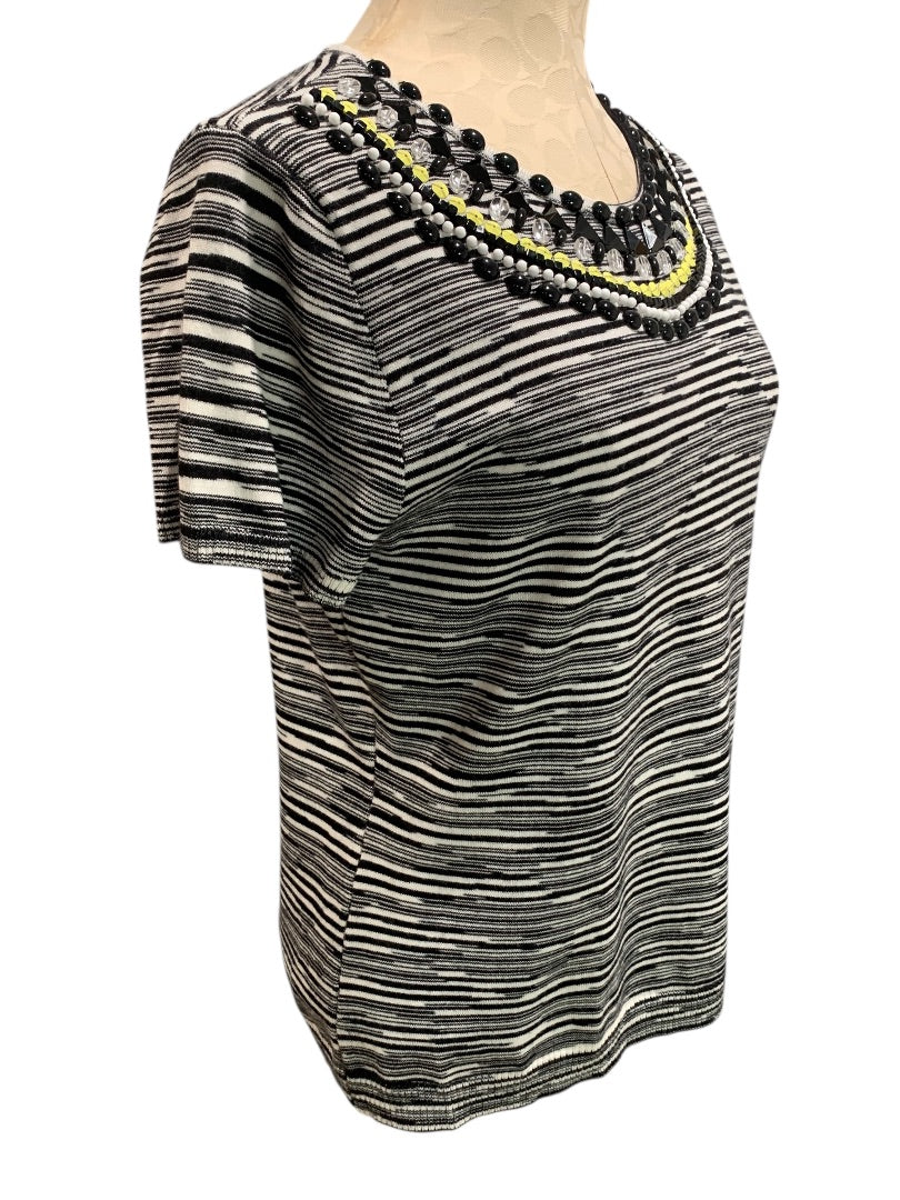 XL Petite Ruby Rd Womens Short Sleeve Sweater Embellished Neckline