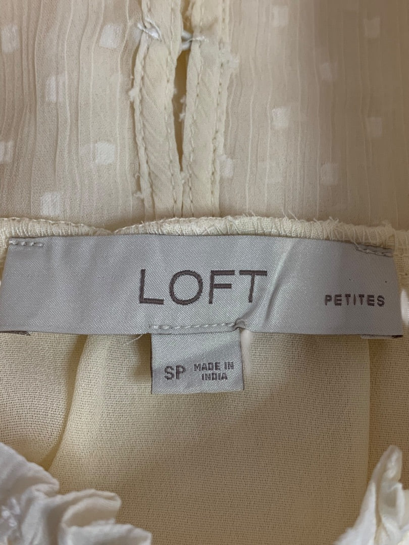 Small Petite Loft Ivory Womens Blouse Flowy Long Sleeve Lined Shirt Sheer Sleeve