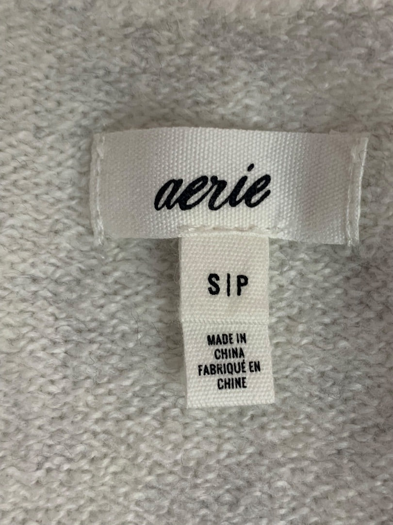 Small Aerie Womens White Gray Distressed Hem Sweater Reverse Stitch