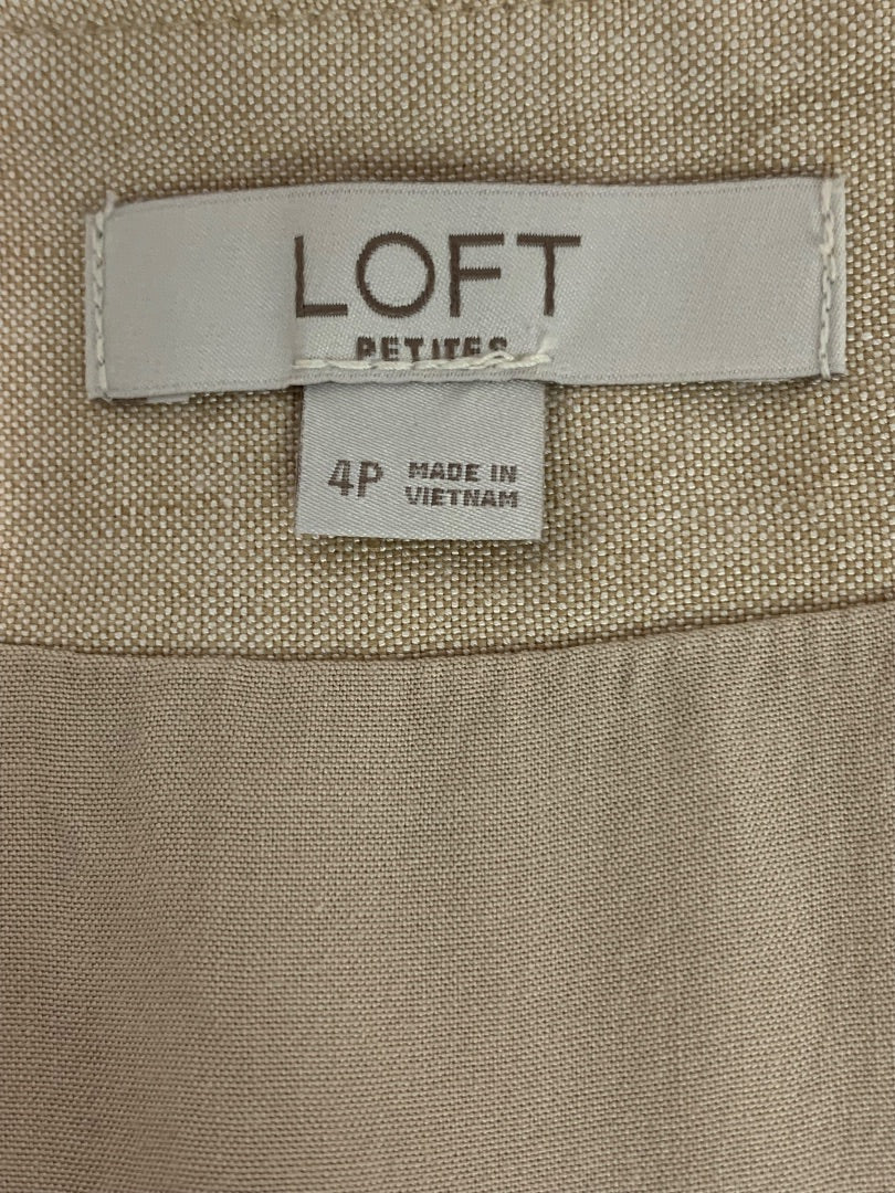 Size 4P Loft Petites Linen Blend Skirt Lined Tan Side Zip