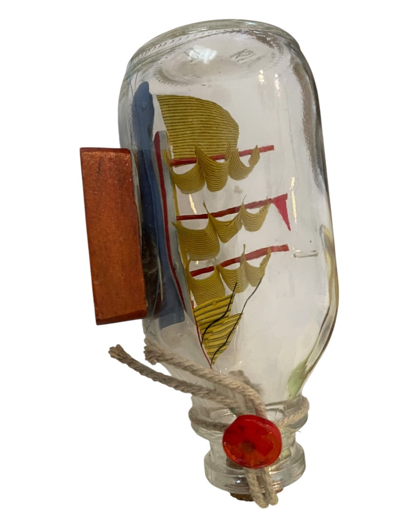 Vintage Ship In the Bottle Small Nautical Model of Tall Sail Ship 4 1/2" x 2 1/2"