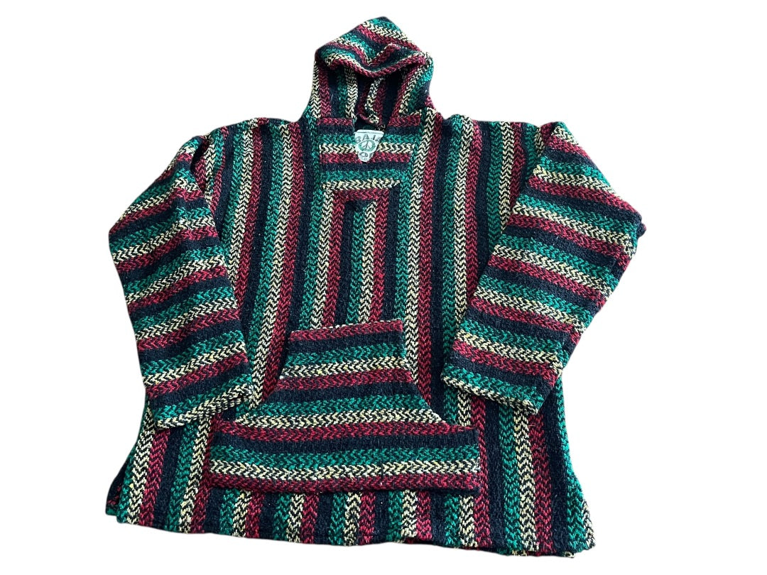 XL Baja Joe Warm Yourself Not the Earth Striped Rasta Hippie Hoodie Pocket