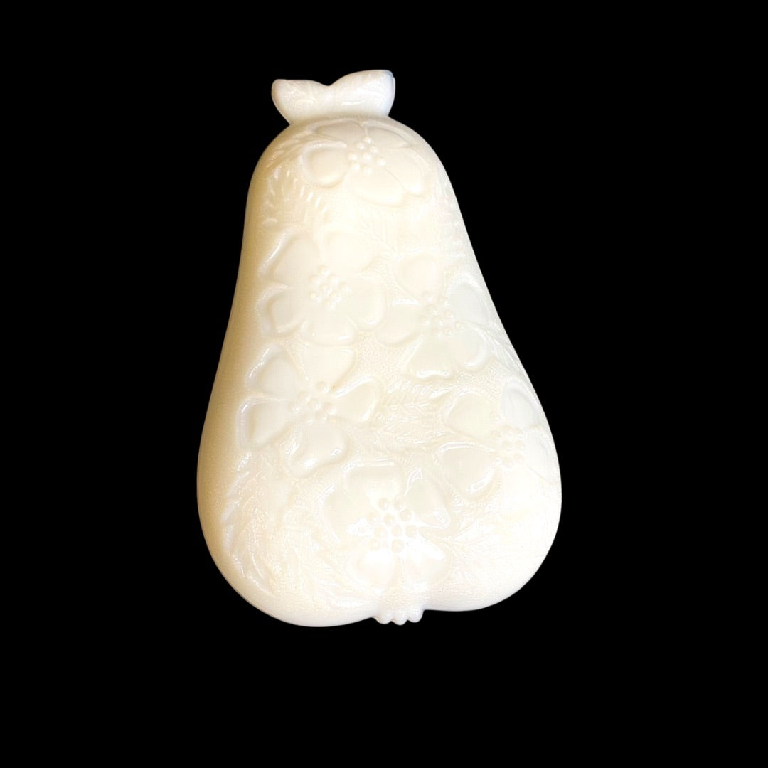 1950s Hazel-Atlas Milk Glass Blossom Pattern Pear Shape Relish Tray 8"