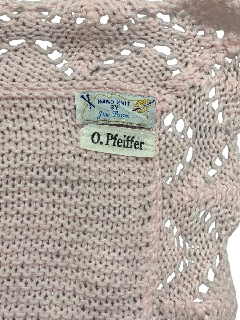 Vintage Pink Hand Knit Baby Blanket 30" x 22" Delicate Trim
