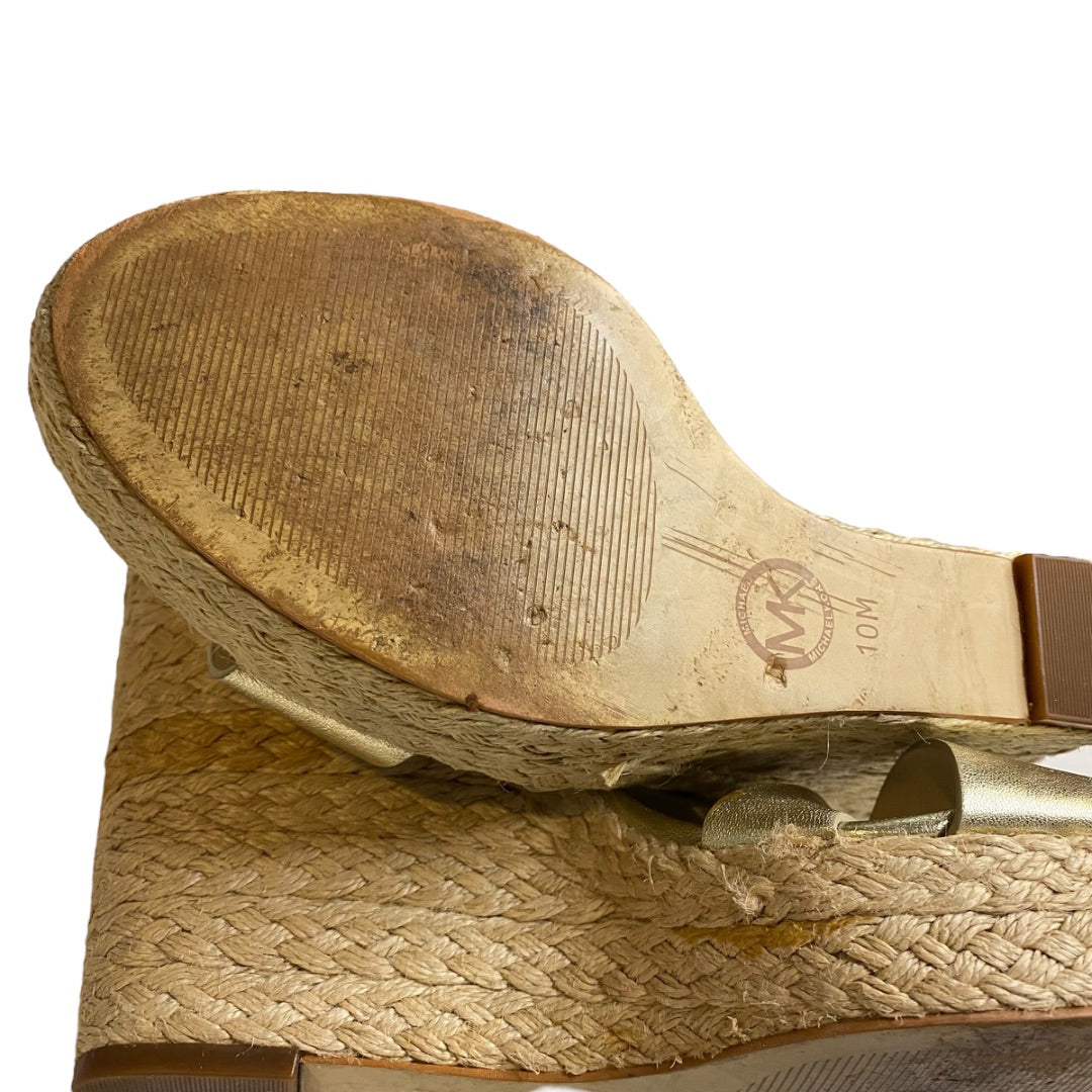 10 Michael Kors Giovanna Gold Strappy Wedge Sandals Metallic 5" Espadrilles