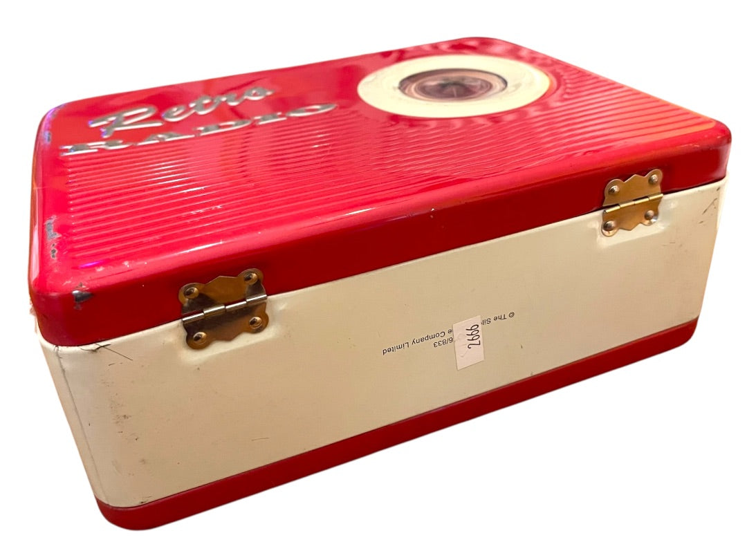 Retro Radio Tin Metal Lunch Box Novelty Silver Crane Co