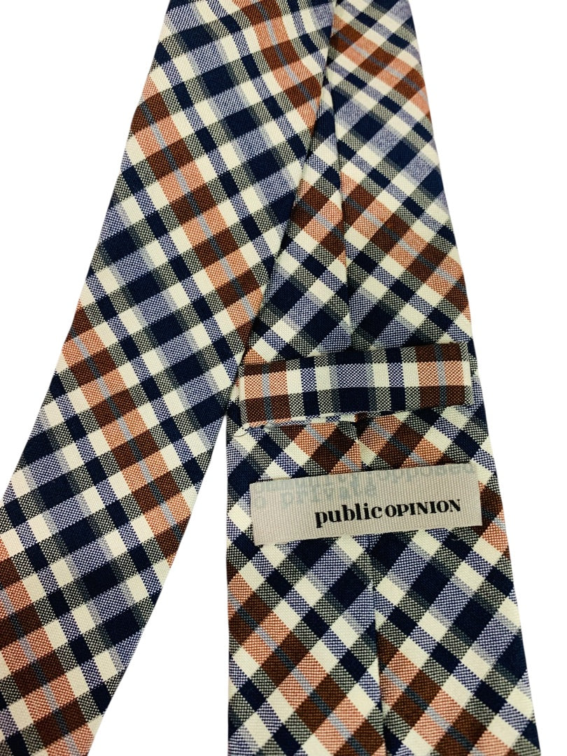 Public Opinion Mens Tie Necktie Plaid Wool Silk Blend 2.5" Width 58" Length