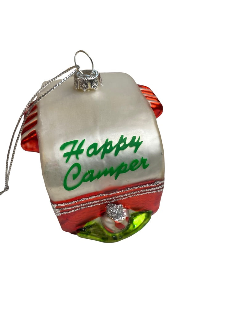 Blown Glass Happy Camper Ornament Holiday Christmas 4.5" Length