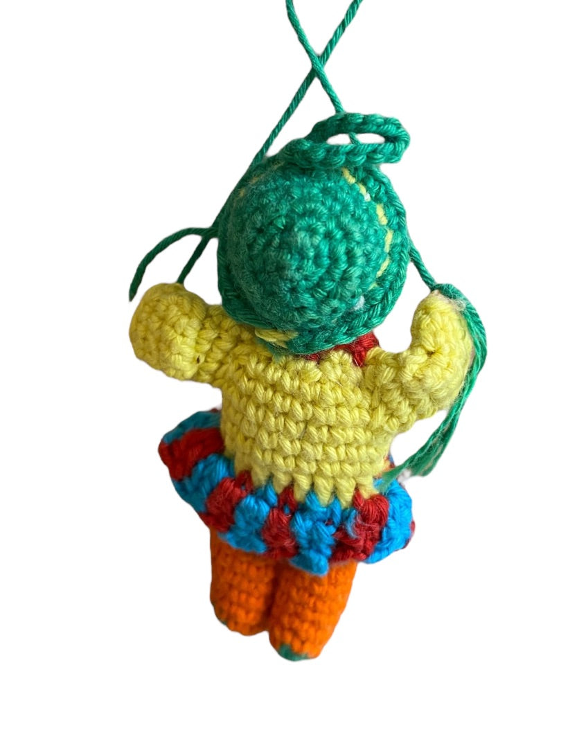 Vintage Amigurumi Japanese Miniature Crochet Doll 3" Silk Face Hanging