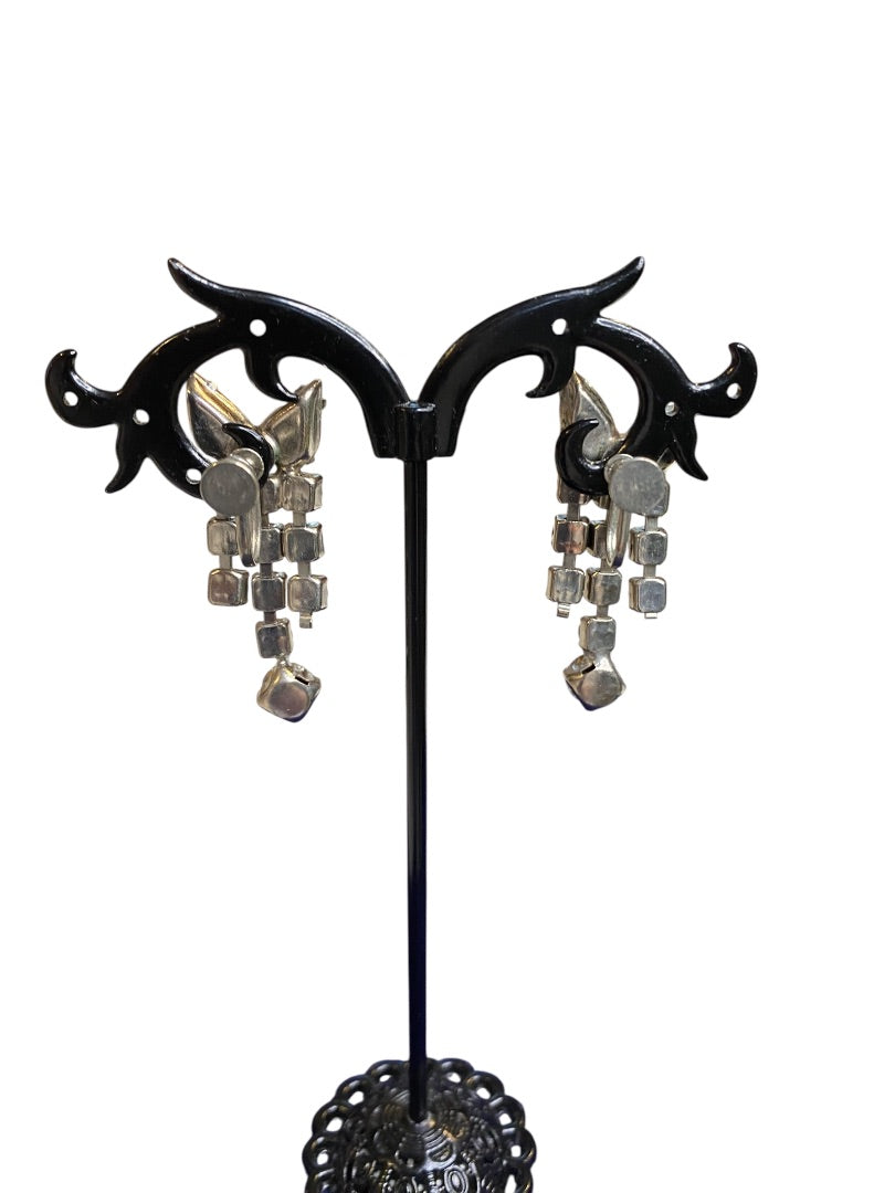 Vintage Rhinestone Earrings Non-Pierced Screwback 1.5" Drop Dangle
