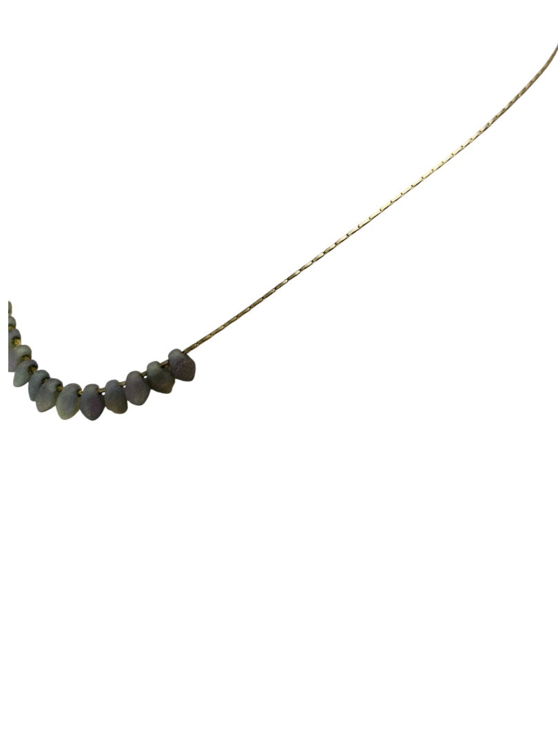 Goldtone and Gray Green Stone Delicate 15" Necklace Spring Clasp