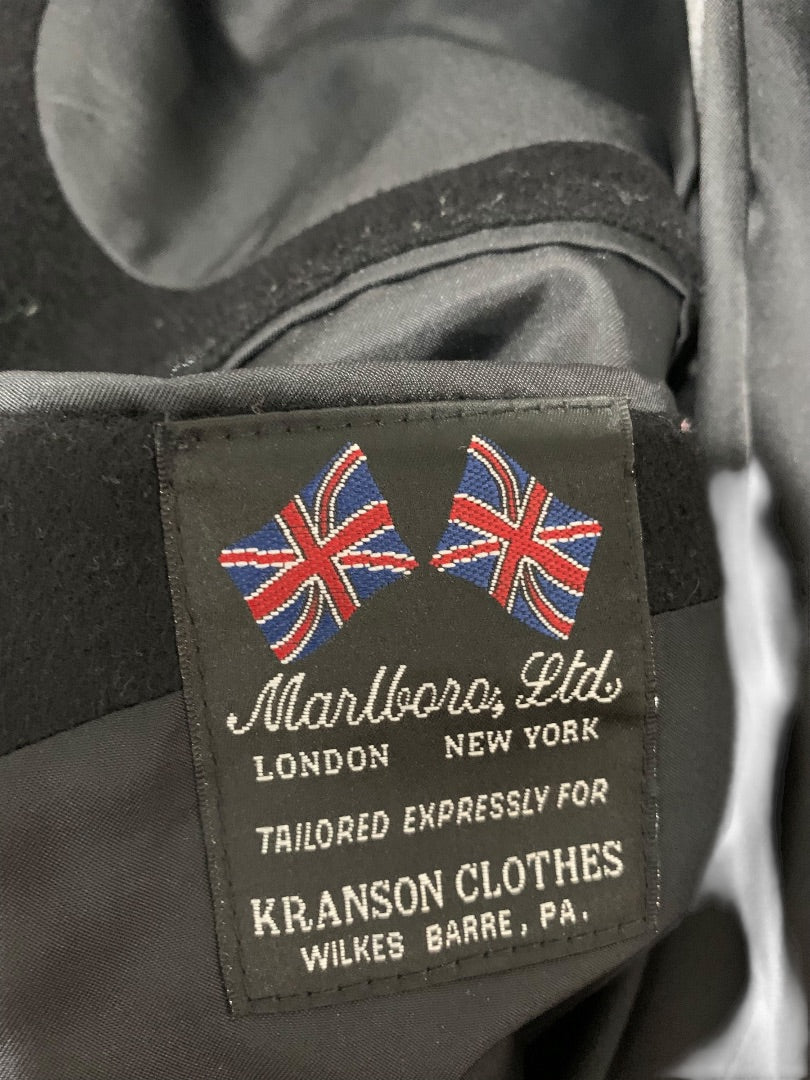 Size 50R Marlboro Ltd Mens Cashmere Wool Blend Black Overcoat