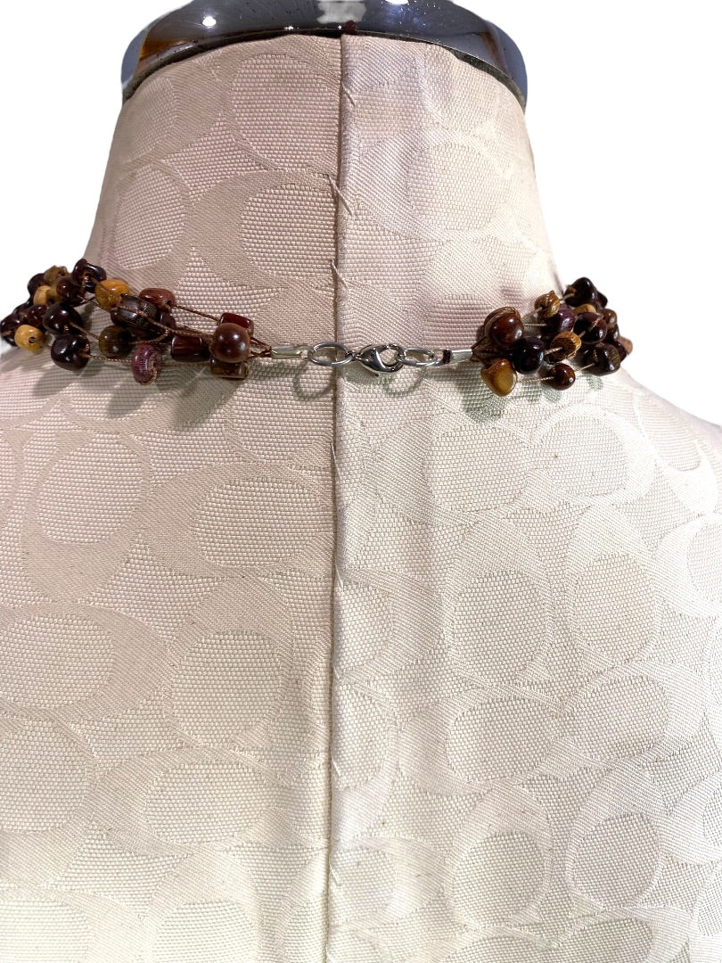 Wooden Bead Multistrand Boho Necklace 17" Lightweight