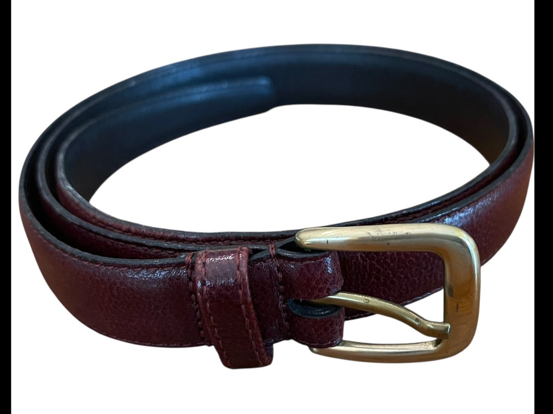 Size 36 Henry Grethel Leather Belt Goldtone Hardware .75" Width Burgundy