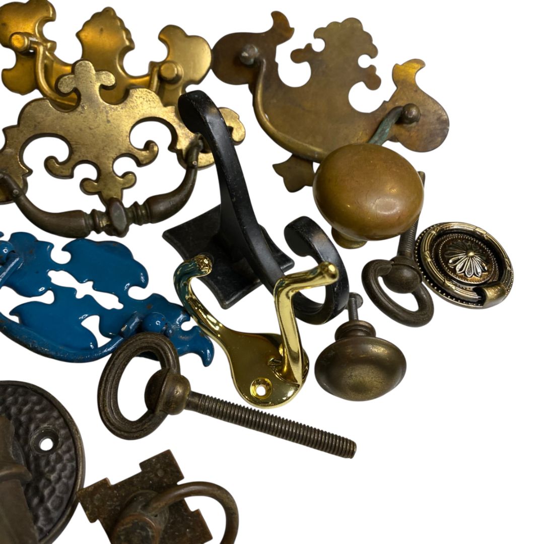 Lot of 21 Salvage Hardware Pieces Vintage Drawer Pulls Hook