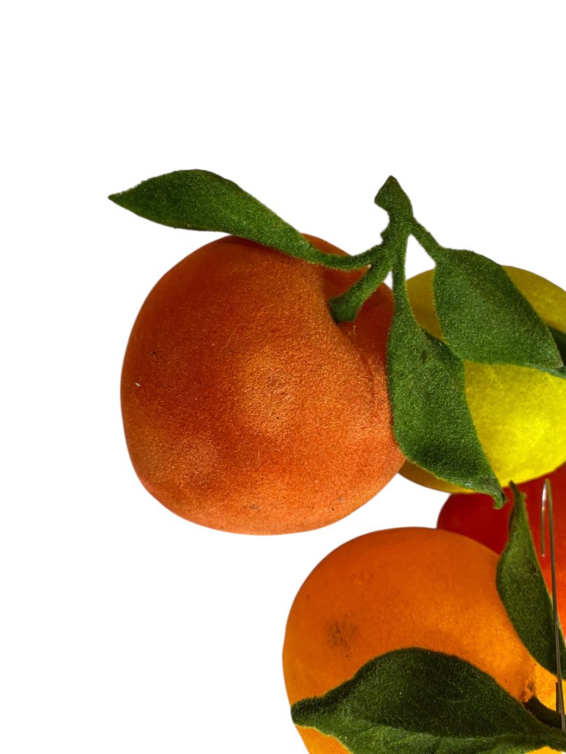 Vintage Flocked Velvet Fruit Set of 4 Ornaments Apples Orange 3 Inch