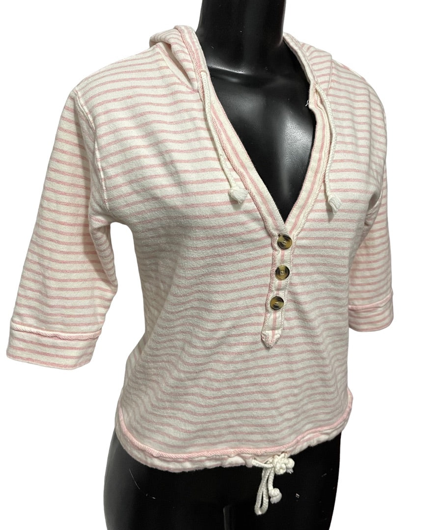 XS Aerie Women's Pull Over Short Sleeve Hoodie V-Neck Crop