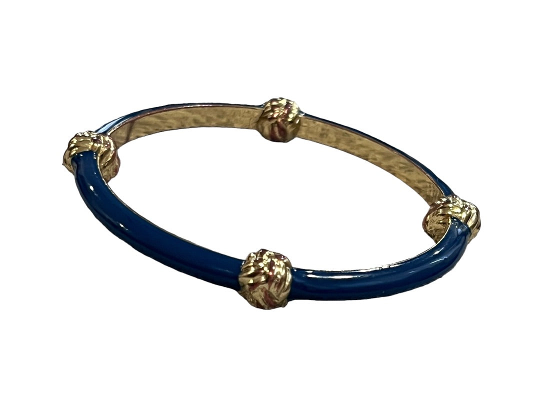 LILLY PULITZER Knotty Bangle Bracelet Navy Enamel Gold Knot Accents