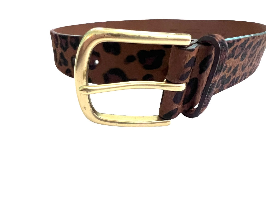 XS J. Crew Leather Leopard Print Horsehair Women’s Belt Style 20666 Brown & Black
