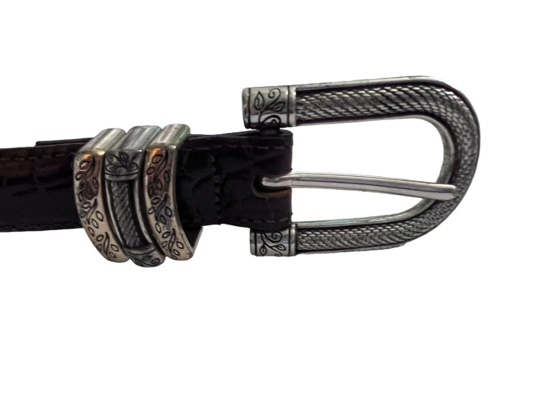 Medium Brighton Classic Brown Croc Leather Mixed Metal Belt Women's