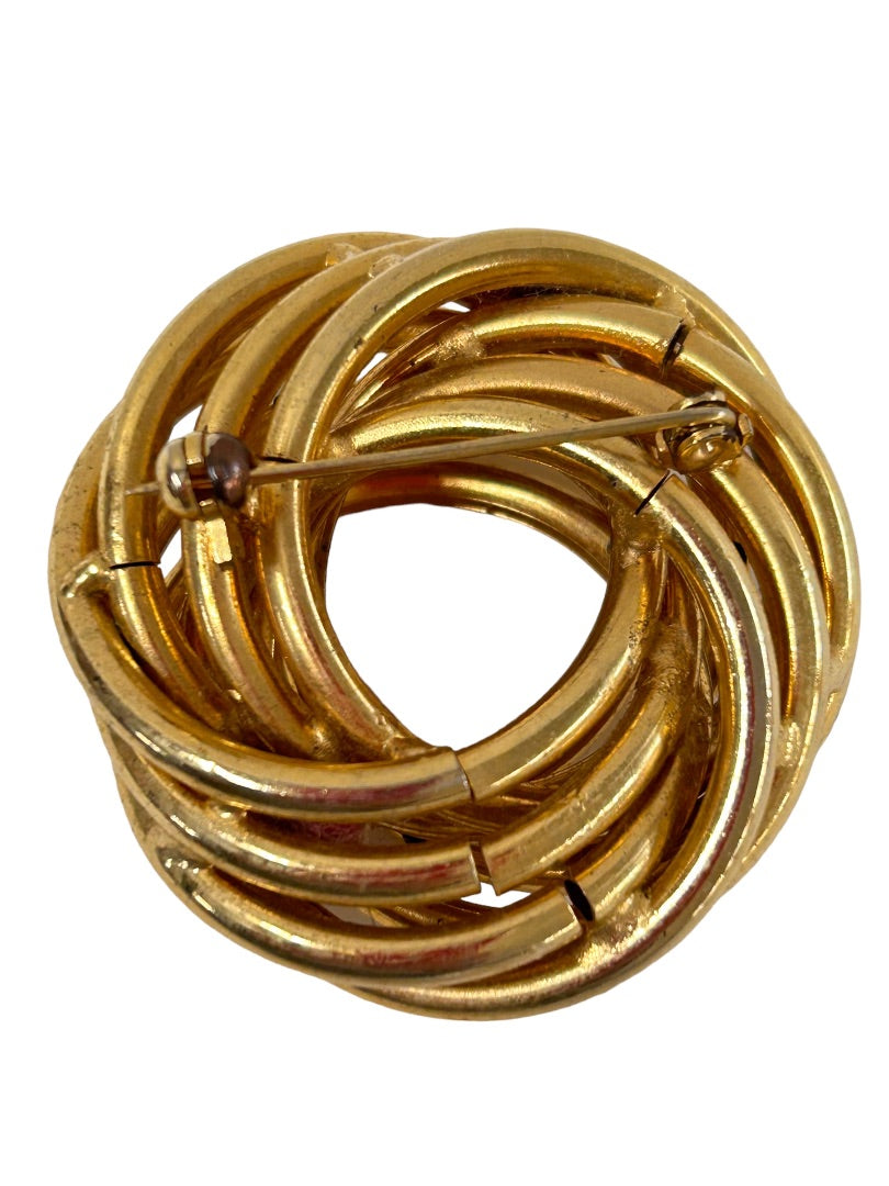 Vintage Domed Swirl Brooch Goldtone 1970s 1.75" Diameter