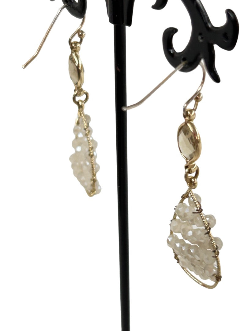 Silvertone Delicate Beaded Hook Pierced Earrings 2" Drop Dangle