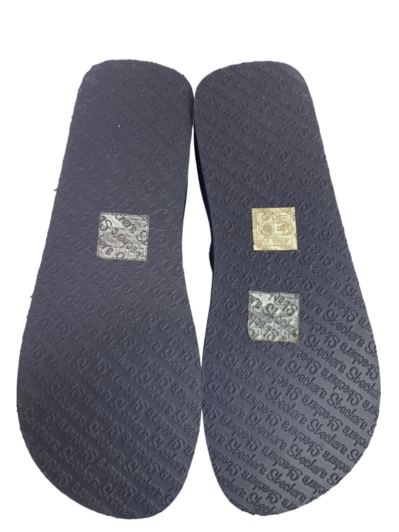 Size 8 Skechers Yoga Foam Platform Flip Flop Sandals Jeweled Navy Blue