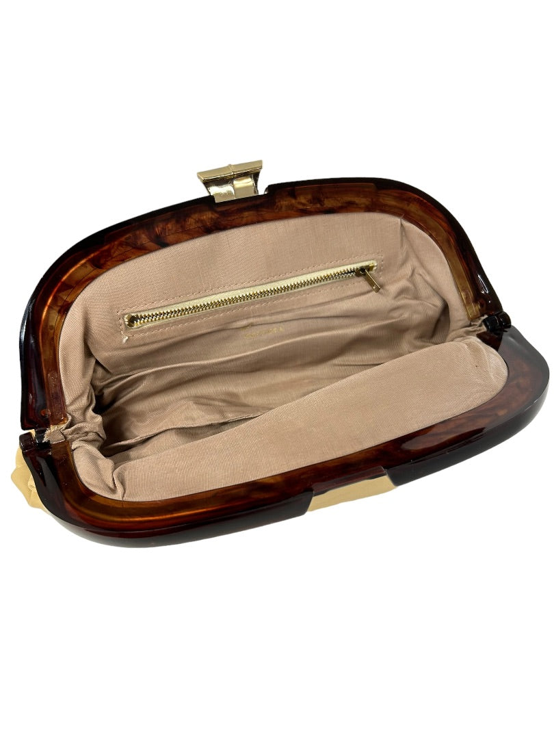 Cara USA Vintage Clutch Handbag Beige Leather Retro Pleated 12"l x 7"h