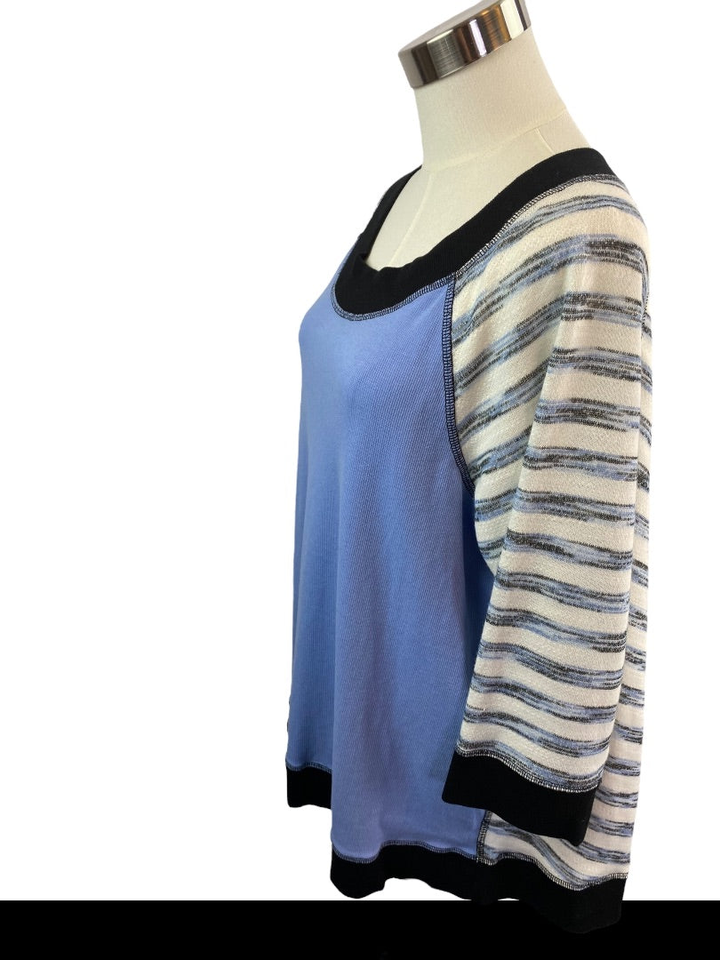 16/18 Chico's Zenergy Lightweight Sweatshirt Stripe Solid Periwinkle Blue