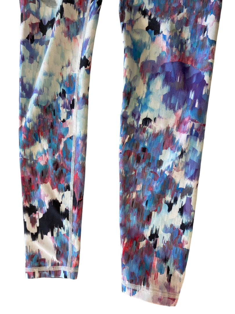 XS Womens Watercolor Print Leggings Activewear Blue Pink 27" Inseam