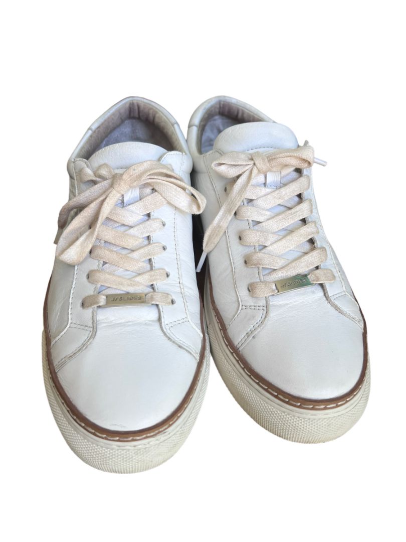 Size 9 JSlides Women's LUCKI Lace-up Round toe Platform Sneaker White Leather