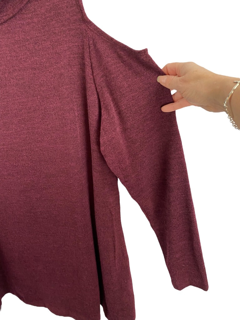 1X Attitudes by Renee Women's Cold Shoulder Cowl Neck Sweater Eggplant