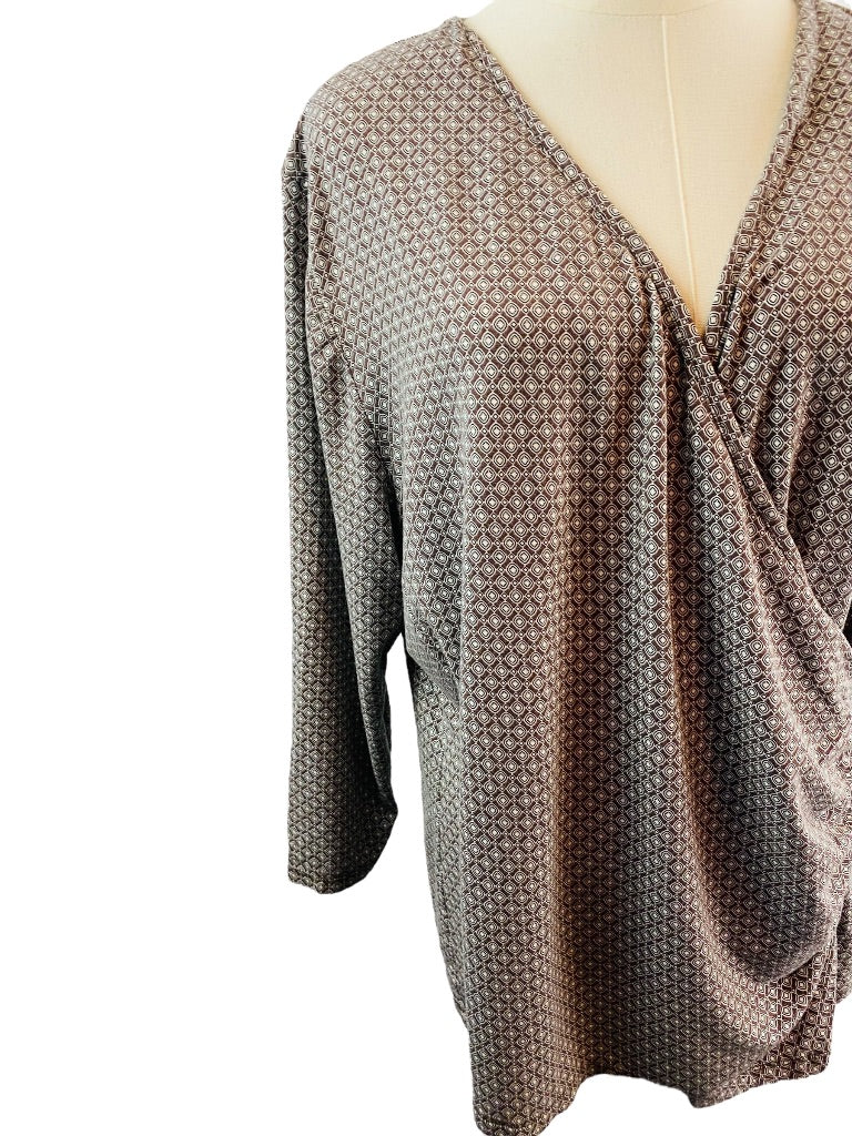 2X Talbots Faux Wrap Print Top Shirt Pullover Soft Knit