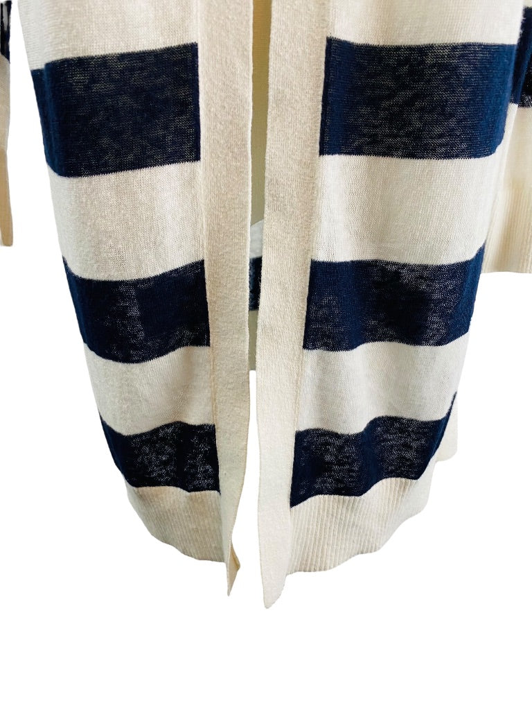XS LOFT Womens Navy Blue White Striped Linen Blend Sweater Hooded Lightweight