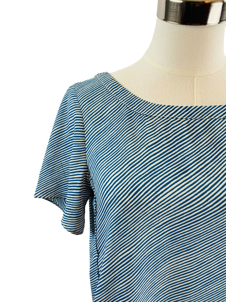 XSP Banana Republic Petite Turquoise Stripe Womens Short Sleeve Blouse