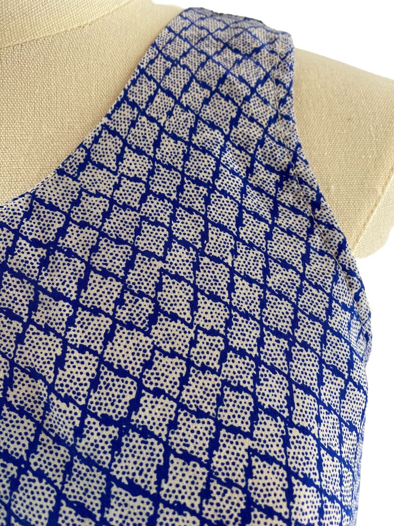 XS Cynthia Rowley Womens 100% Silk Blue Print Pullover Pleat Front Blouse