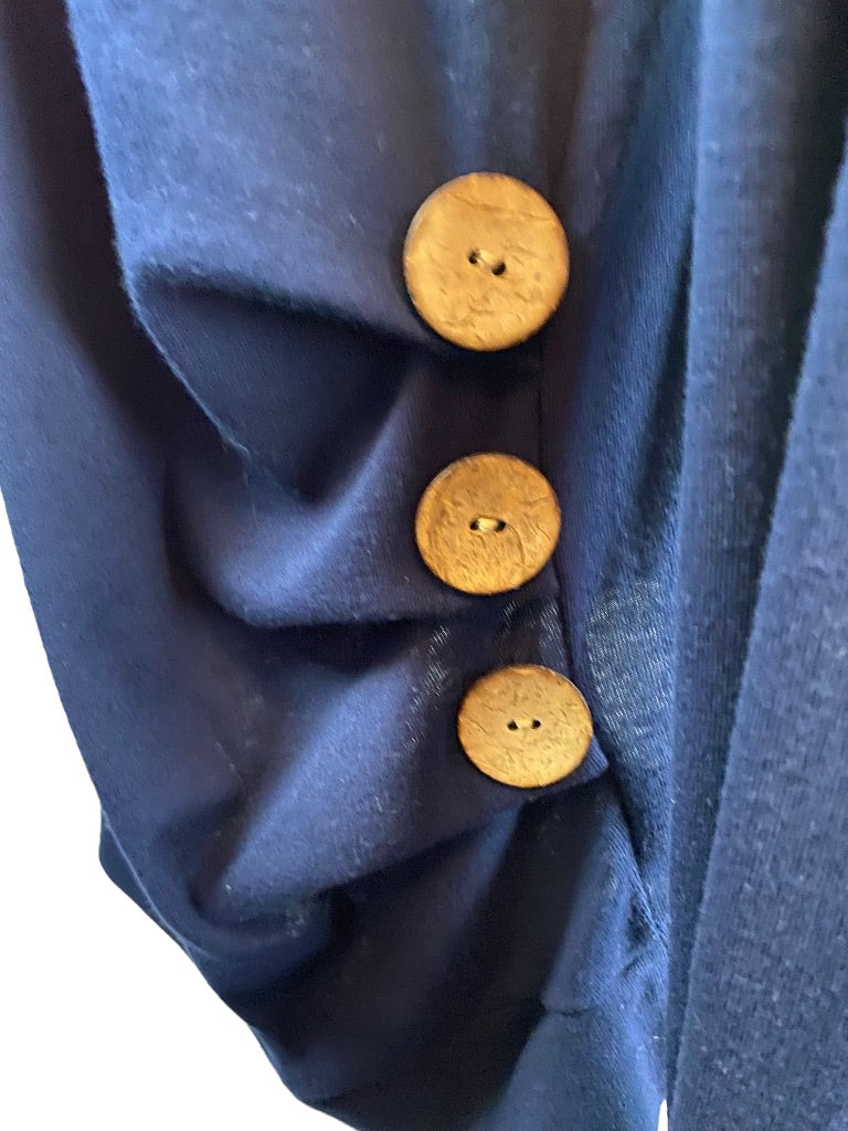 2XL Yincra Navy Blue Women's Long Sleeve Tunic Tshirt Brown Button Detail