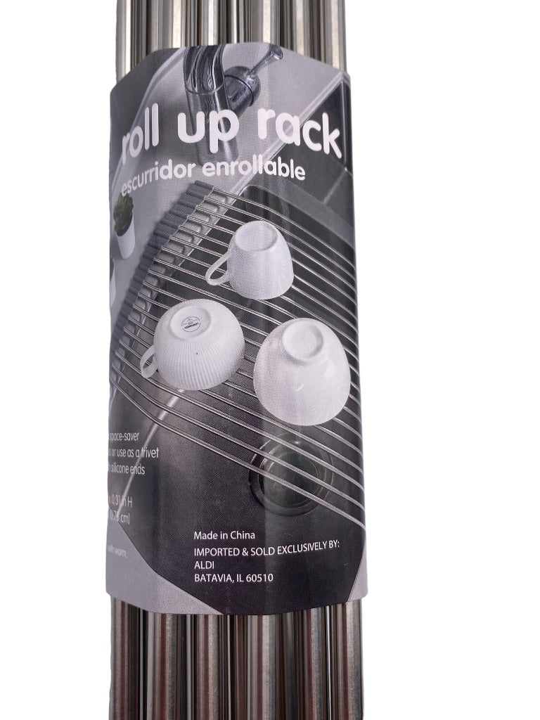 Easy Home Cleaning Roll Up Rack Silvertone Roll Out Over Sink New