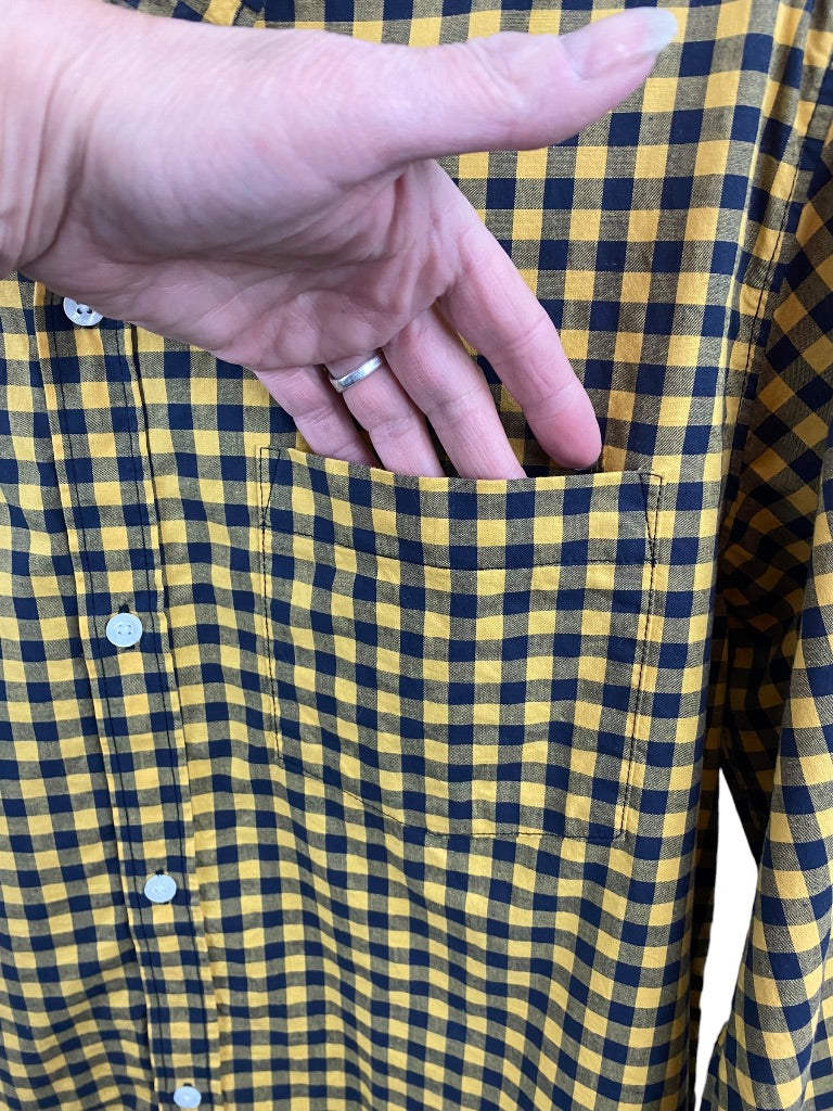 XXL (18) Old Navy Boys Yellow Navy Blue Check Button Down Dress Shirt