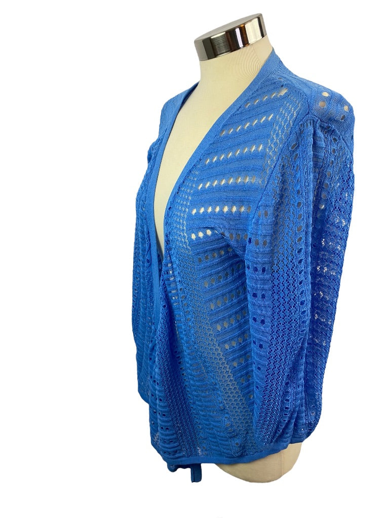 Large Chico's Women's Blue Summer Cardigan Loose Knit Open Sweater