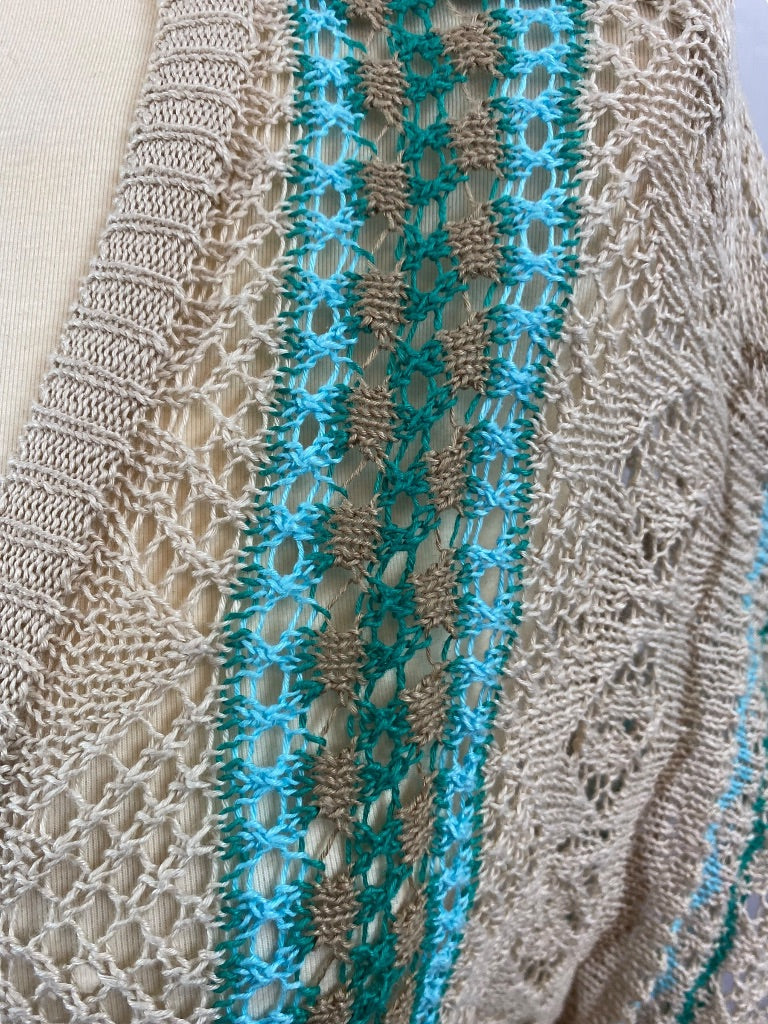 Small Chico's Women's Summer Linen Boho Fringed Loose Knit Cardigan Sweater