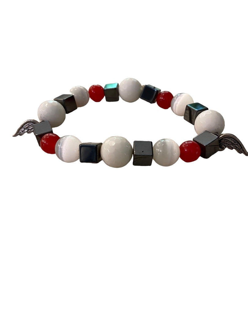 Large Wrist Red White Blue Stretch Bracelet 3" Wing Charms