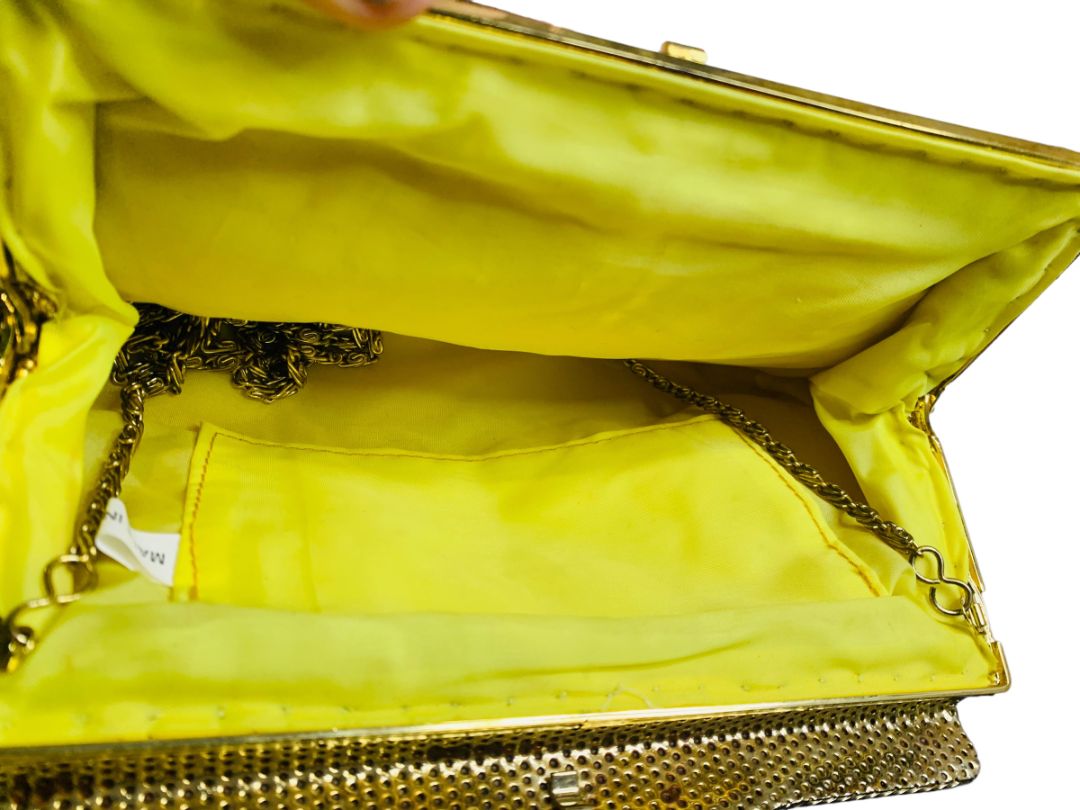 Goldtone Beaded Handbag Convertible Clutch with Chain Strap Evening Bag