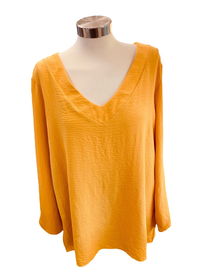 18/20 Asley Stewart Womens New Yellow Gold Crinkle V-Neck Pull Over Blouse Top