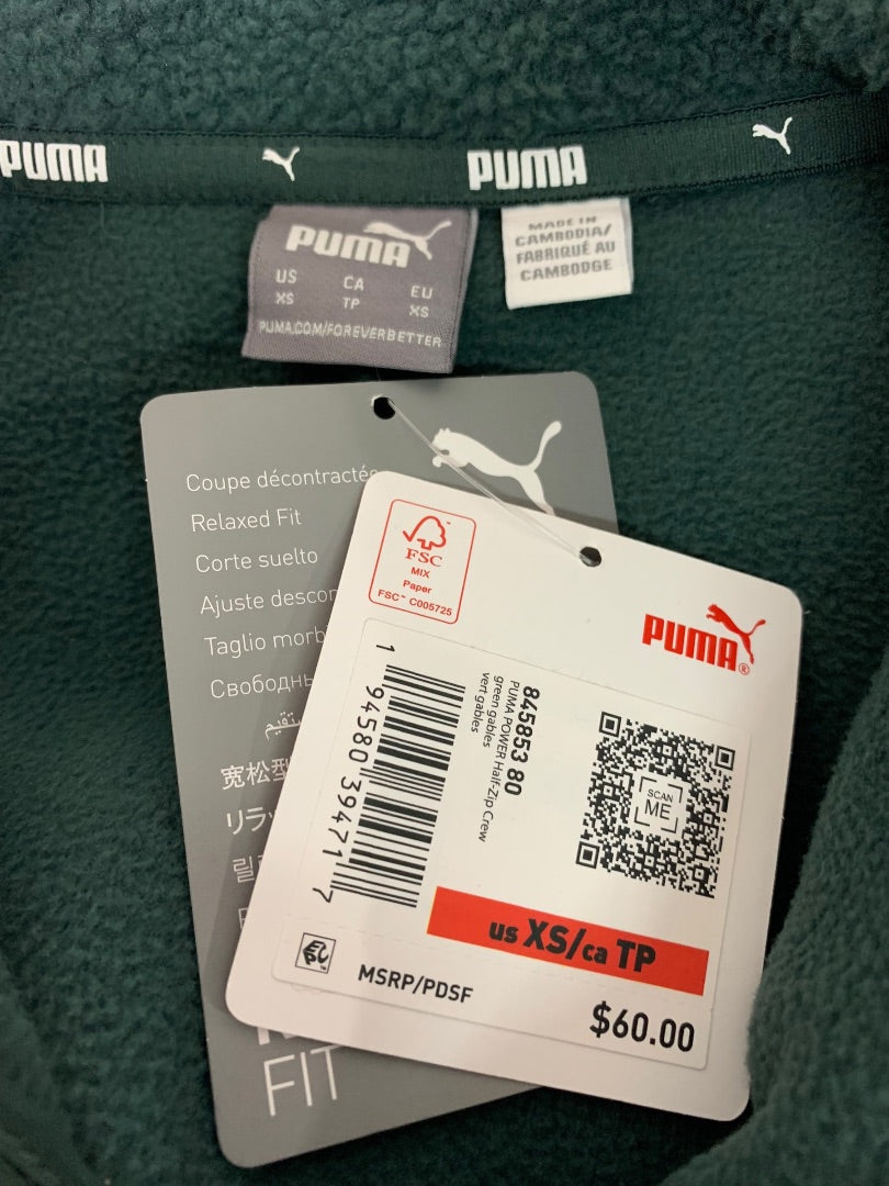 XS Puma Womens Power New Green Gables 1/2 Zip Fleece Jacket 845853