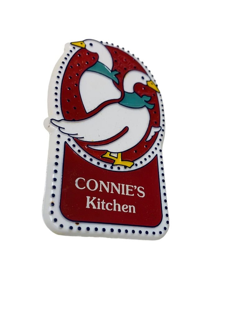 Vintage 1980s Country Goose Plastic Magnet "Connies Kitchen" 4.75" x 2.75"
